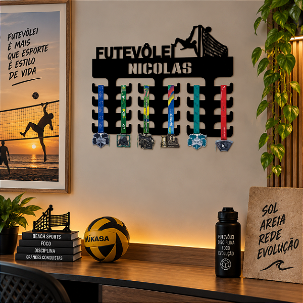 Porta Medalhas Futevôlei com Nome