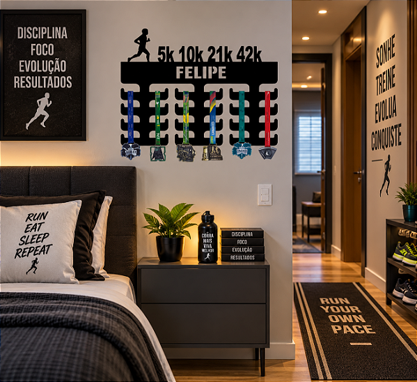 Porta Medalhas Corrida 5K10K21K42K Masculino com Nome