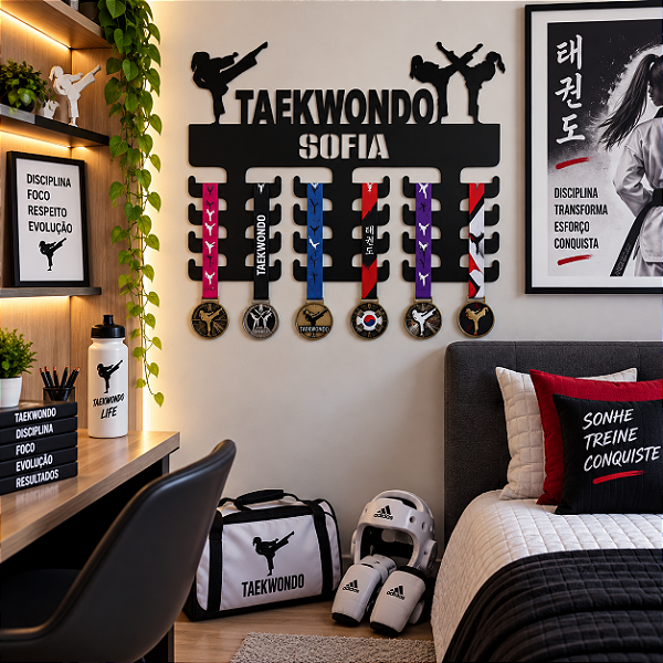 Porta Medalhas Taekwondo Feminino com Nome