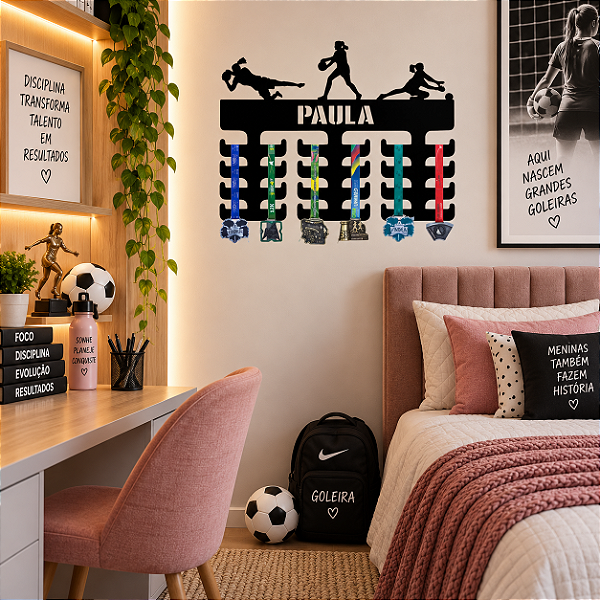 Porta Medalhas Goleira Feminino com Nome