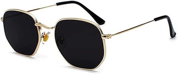 Óculos De Sol Vintage Feminino Masculino Hexagonal Metal Desenho: Hexagonal/Dourado- Preto; Tamanho: Médio