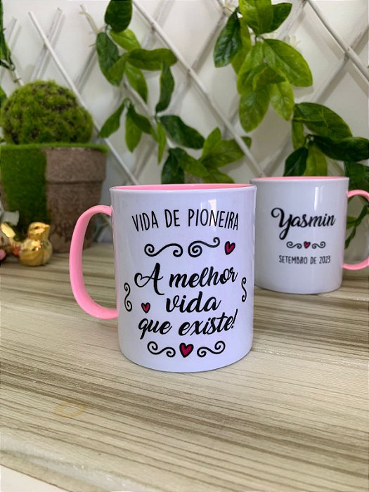 Caneca plástica Vida de Pioneiro Rosa