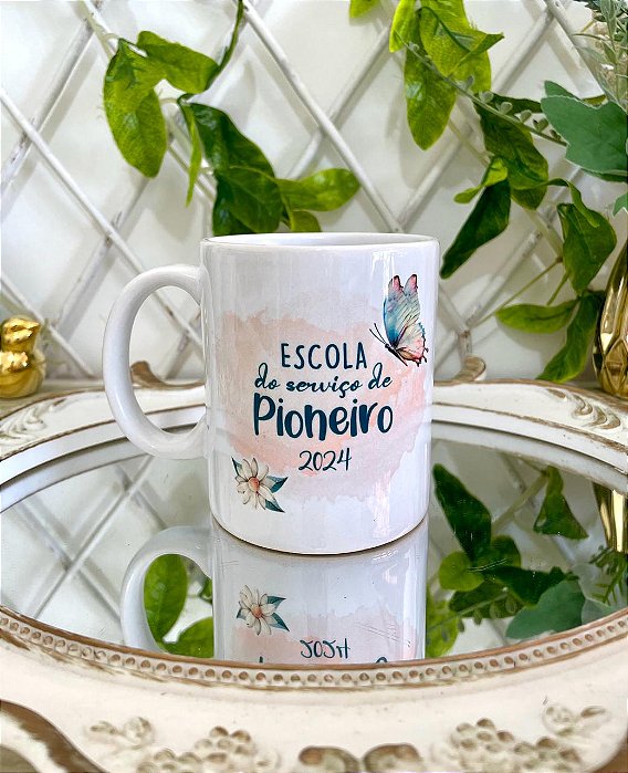Caneca de porcelana Escola do Serviço de Pioneiro Borboleta