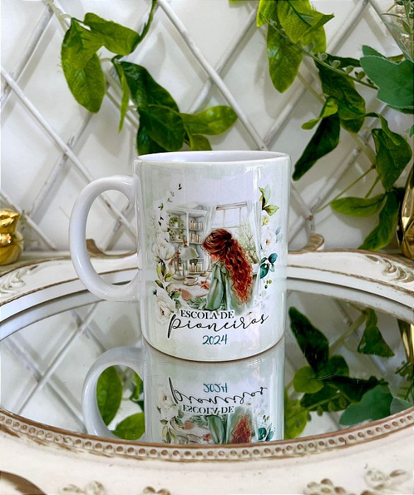 Caneca de porcelana Escola do Serviço de Pioneiro Rosas Brancas - 4 Estampas