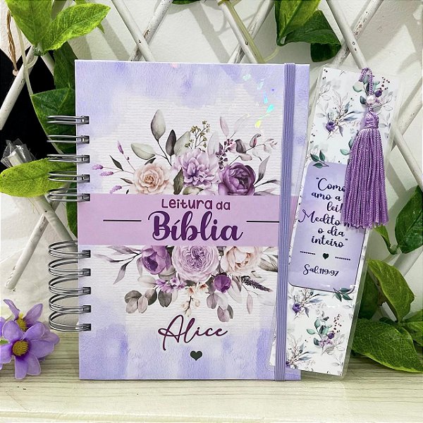 Caderno Leitura da Bíblia Floral Lilás