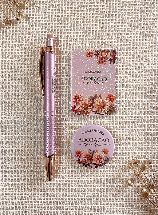 Kit Caneta de metal com função touch screen + Marca página magnético +Botton