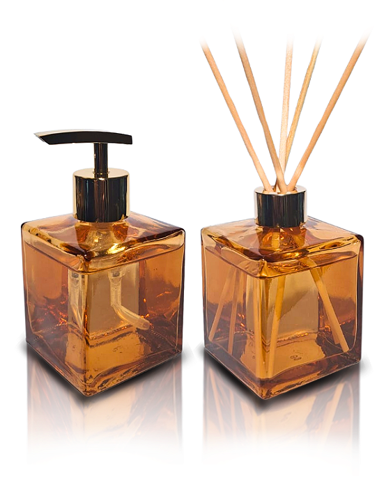 Kit Lavabo Cubo Luxo com Saboneteira e Difusor , Capacidade 250 ml
