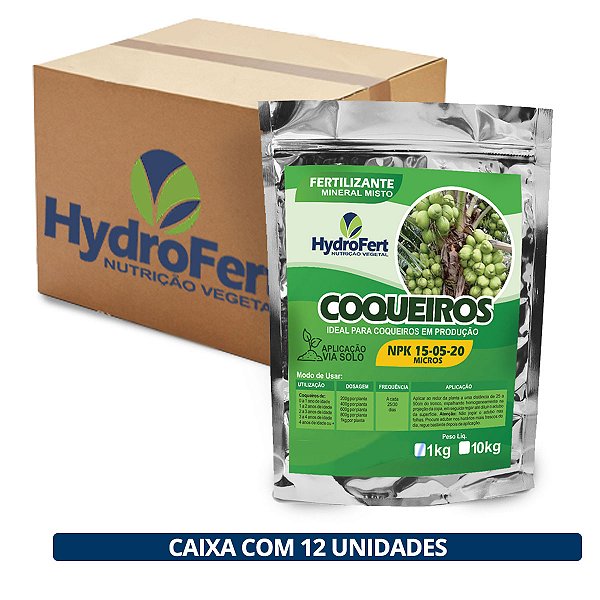 Fertilizante Coqueiros Alta Produção Hydrofert - Caixa com 12 Unidades