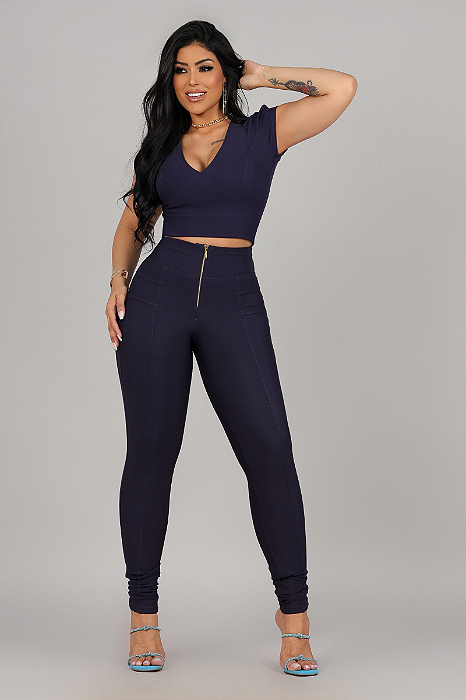 Calça Montaria Skinny de Zíper - AZUL MARINHO