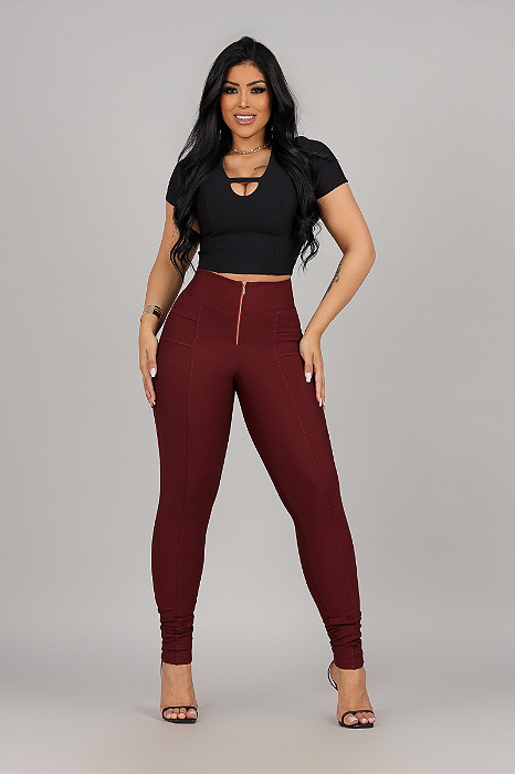 Calça Montaria Skinny de Zíper - MARSALA