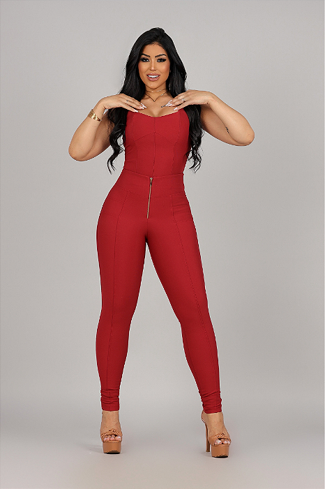 Calça Montaria Skinny de Zíper - VERMELHO CARBANET