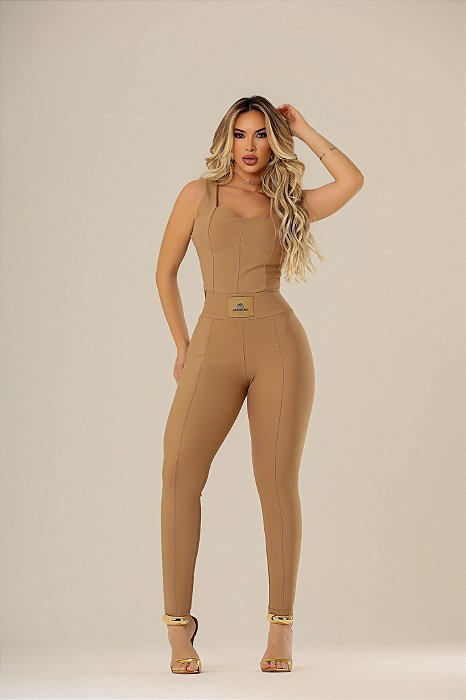 Calça Montaria Skinny Tradicional Tecido Poliamida Premium - CAPPUCCINO
