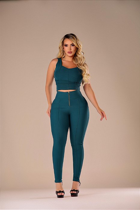 Calça Montaria Skinny de Zíper - VERDE PETRÓLEO