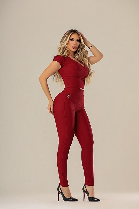 Calça Montaria Modeladora Skinny 3 Cós Compressores no Tecido de Poliamida - VERMELHO CARBANET
