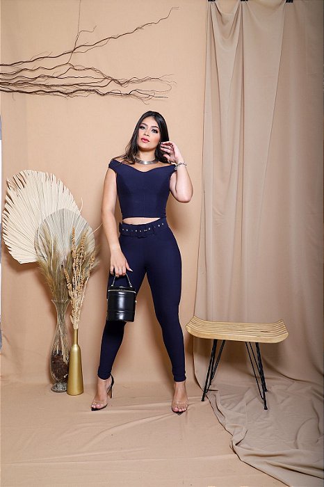 Calça Skinny com Cinto - AZUL MARINHO