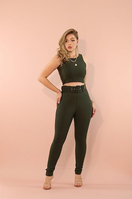 Calça Skinny com Cinto - VERDE MILITAR