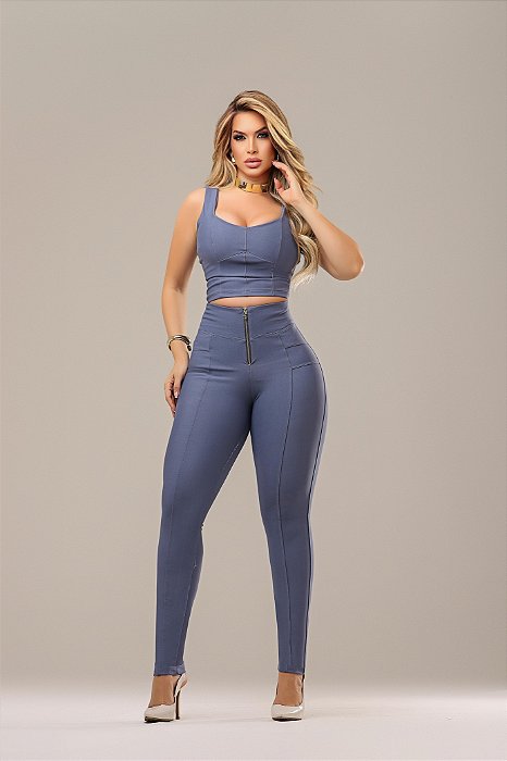 Calça Montaria Skinny de Zíper - AZUL CÉU