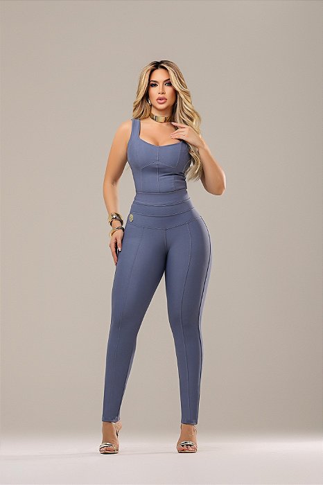 Calça Montaria Modeladora Skinny 3 Cós Compressores no Tecido de Poliamida - AZUL CÉU