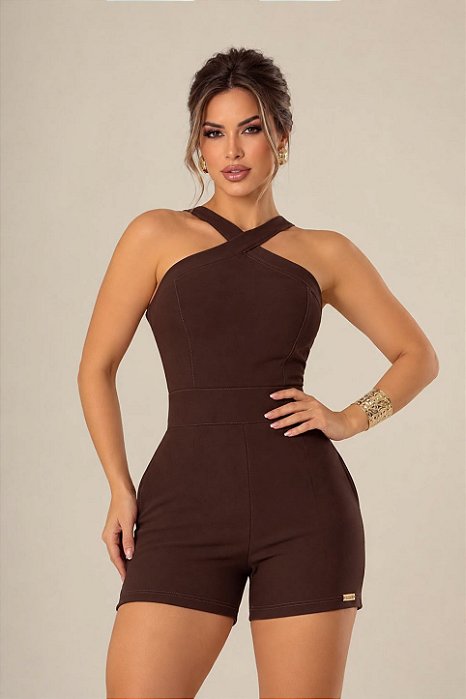 Macaquinho Marrom Feminino Montaria Premium Modelador Cintura Alta Elegante e Confortável