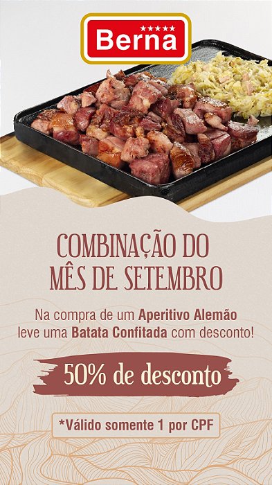 🎉 PROMOÇÃO DO MÊS SETEMBRO🎉 - COMPRE UM APERITIVO ALEMÃO E LEVE BATATA DEFUMADA COM 50% DE DESCONTO!