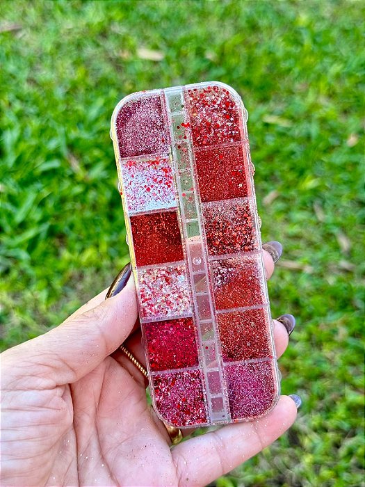 Kit Brilho Fino/Flocado Vermelho/Rosa Escuro 12 Unidades