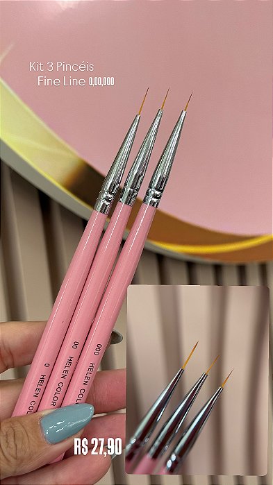 Kit Pincel Fine Line Asa de Borboleta Rosa c/ 03 Unidades 0/00/000 Helen Color