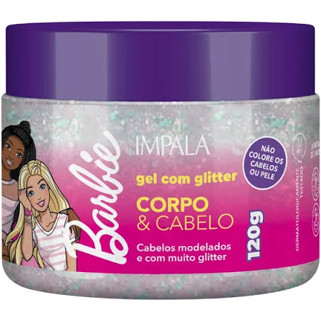 GEL PARA CABELO E CORPO COM GLITTER INFANTIL IMPALA BARBIE 120G COMERCIAL