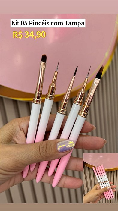 Kit Pincel 05 Pinceis Rosa Degrade Real Love