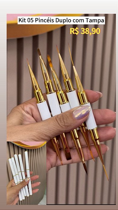 Kit Pincel 05 Pinceis Duplo Branco Real Love