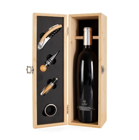 Kit Caixa Vinho Bambu 4 Peças (Gravação a Laser)