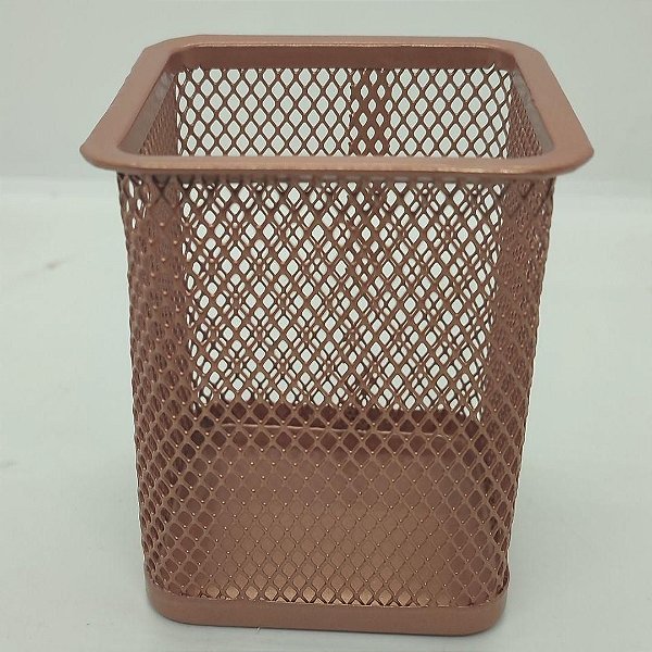 Porta Caneta Aramado, Porta Lápis, Porta Treco Ecritorio, Quadrado Rose Gold 10x8cm
