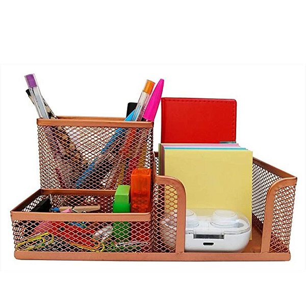 Porta Lapís Caneta Clips Lembrete Aramado Rose Gold 3 Div GV Office