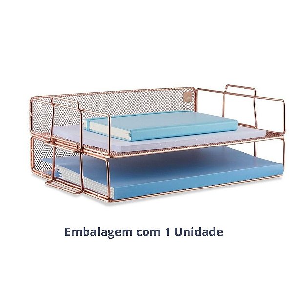 Caixa de Correspondência Organizador de Mesa Bandeja Metal Empilhável Rose Gold