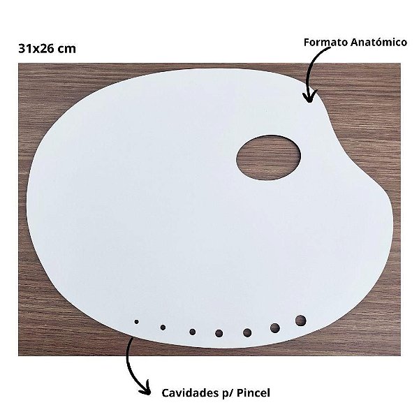 Gode Paleta p/ Pintura em Formato Anatômico Oval Branco 31x26 cm