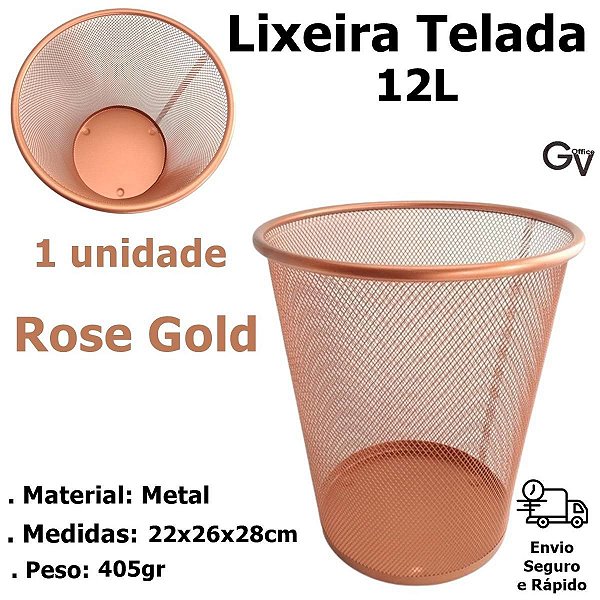 Lixeira Redonda Metal Aramado 12L Rose Gold