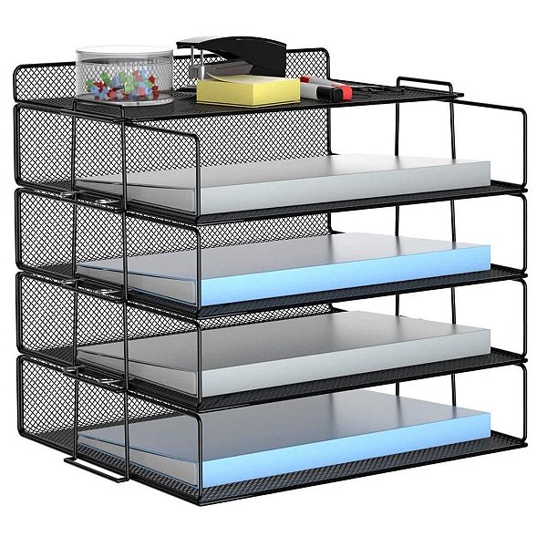 Caixa de Correspondência Organizador de Mesa Bandeja Metal Empilhável Preto-