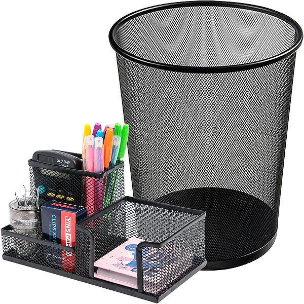 Lixeira para Escritorio e Porta Caneta Aramado Preto Gv Office