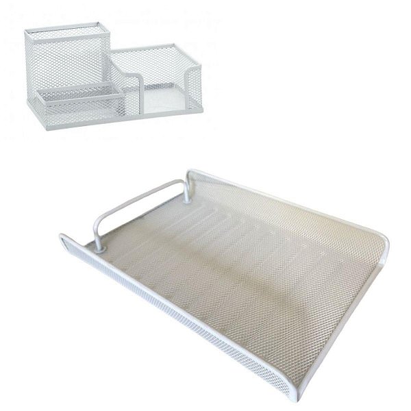 Bandeja Organizadora de Mesa, Multiuso, Escritório, Branco c/ Porta Caneta 3 Divisórias
