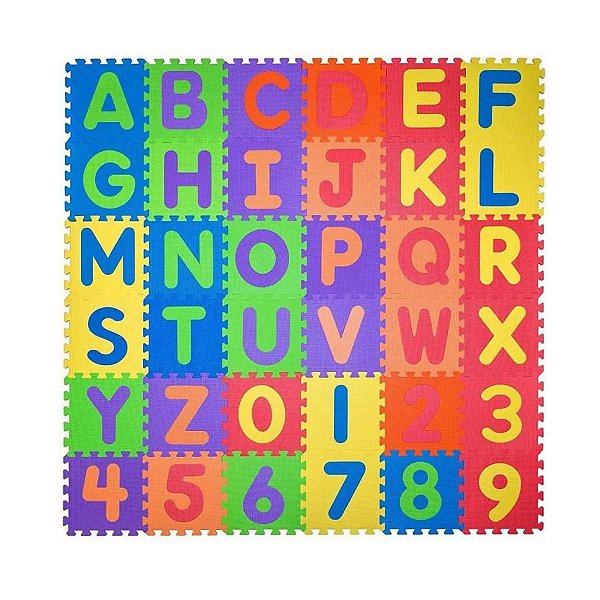 Tapete Bebe Infantil, Tatame, Educativo, Alfanumérico, EVA, 36 Peças, 5mm 30x30 cm Gv Brink