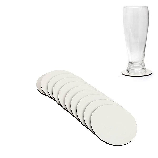Porta Copo Bolacha MDF Branco 9 cm 3 mm Base p/ Caneca Embalagem c/ 10 Unidades