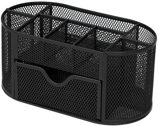 Organizador De Mesa, Porta Caneta, Porta Lápis, Metal Aramado, Preto, 21x11cm, GV Office