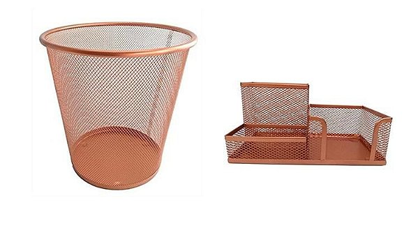 Kit para Escritorio Porta Caneta Lixeira de Escritorio Rose Gold Kit