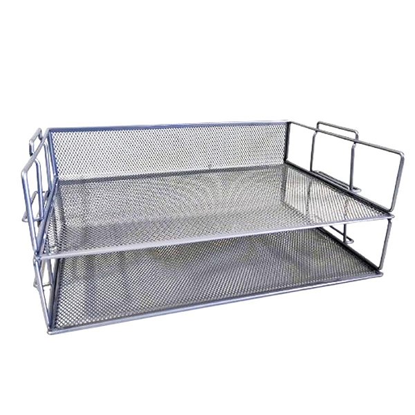 Caixa de Correspondência Organizador de Mesa Bandeja Metal Empilhável Prata