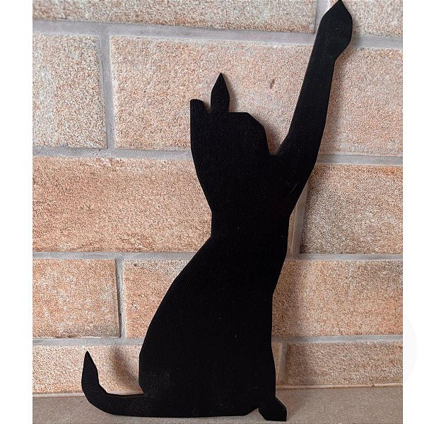 Quadro Decorativo Gato Geométrico MDF 3mm Preto Fosco 30 cm - Gv Office