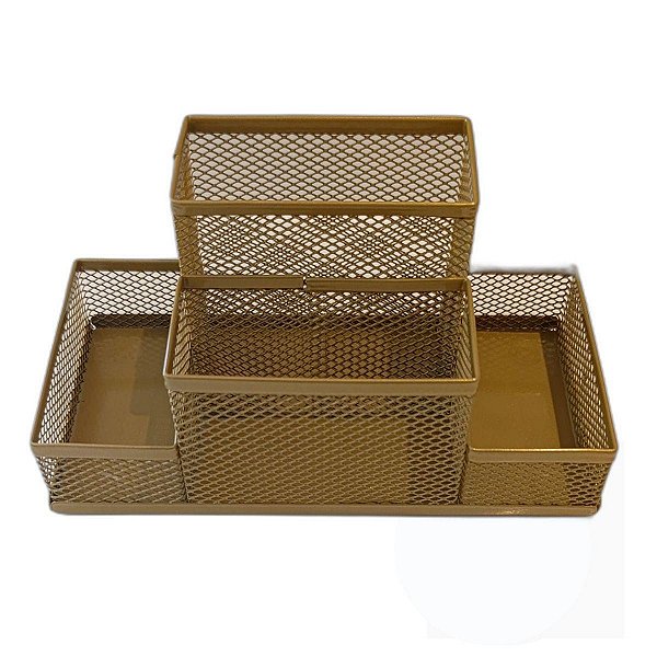 Porta Caneta, Clips, Lembrete, Porta Treco, Dourado, 4 Divisórias Gv Office