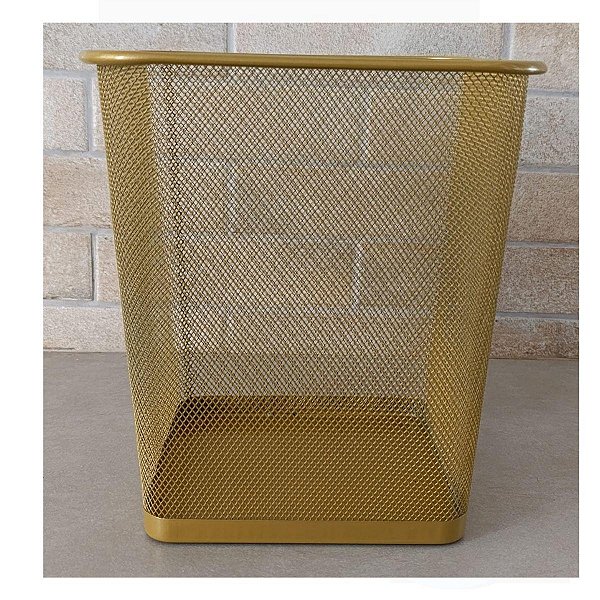 Cesto Lixeira Retangular Metal Aramado Dourada 12L Gv Office