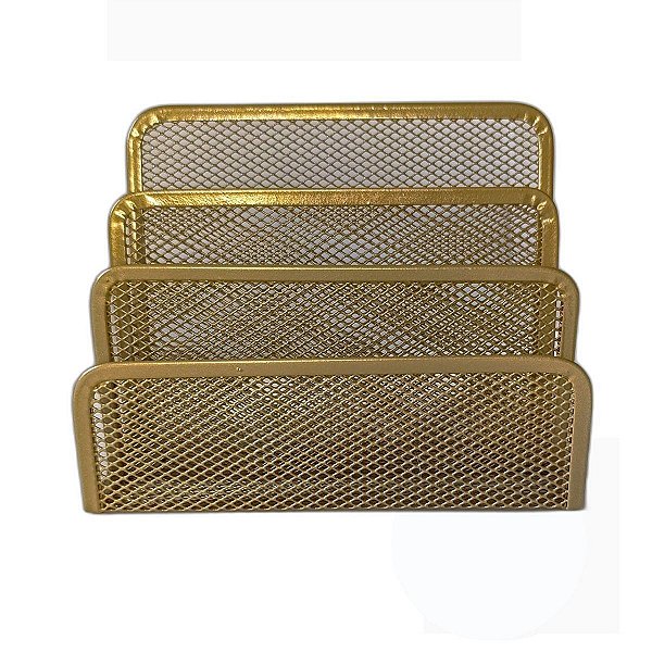 Porta Treco Organizador de Mesa Papéis Bloco Adesivos Notas Dourado Gv Office