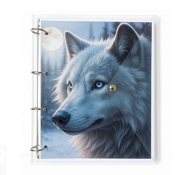 Caderno Fichário Argolado Pasta Organizadora 4 Argolas Cachorro Transparente Fechamento c/ Botão
