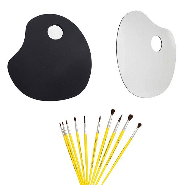 Gode Paleta p/ Pintura em Formato Anatômico Oval 21x17 cm Kit c/ 10 Pinceis