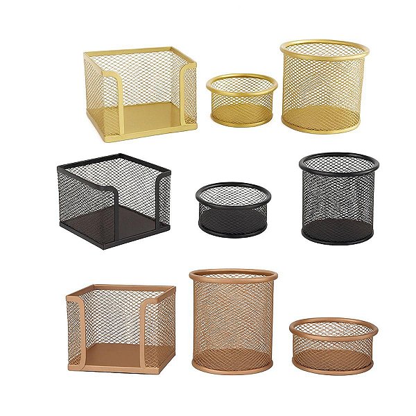 Kit Organizador de Mesa Aramado Organizador de Escritório Porta Canetas 3 Unidades